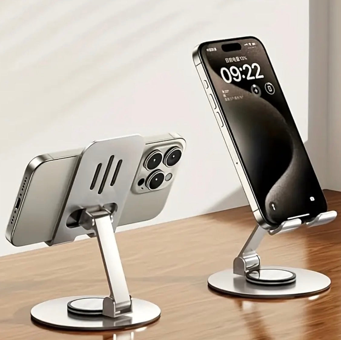 Metallischer 360° drehbarer, faltbarer und verstellbarer Handyhalter für Desktop-Livestreaming